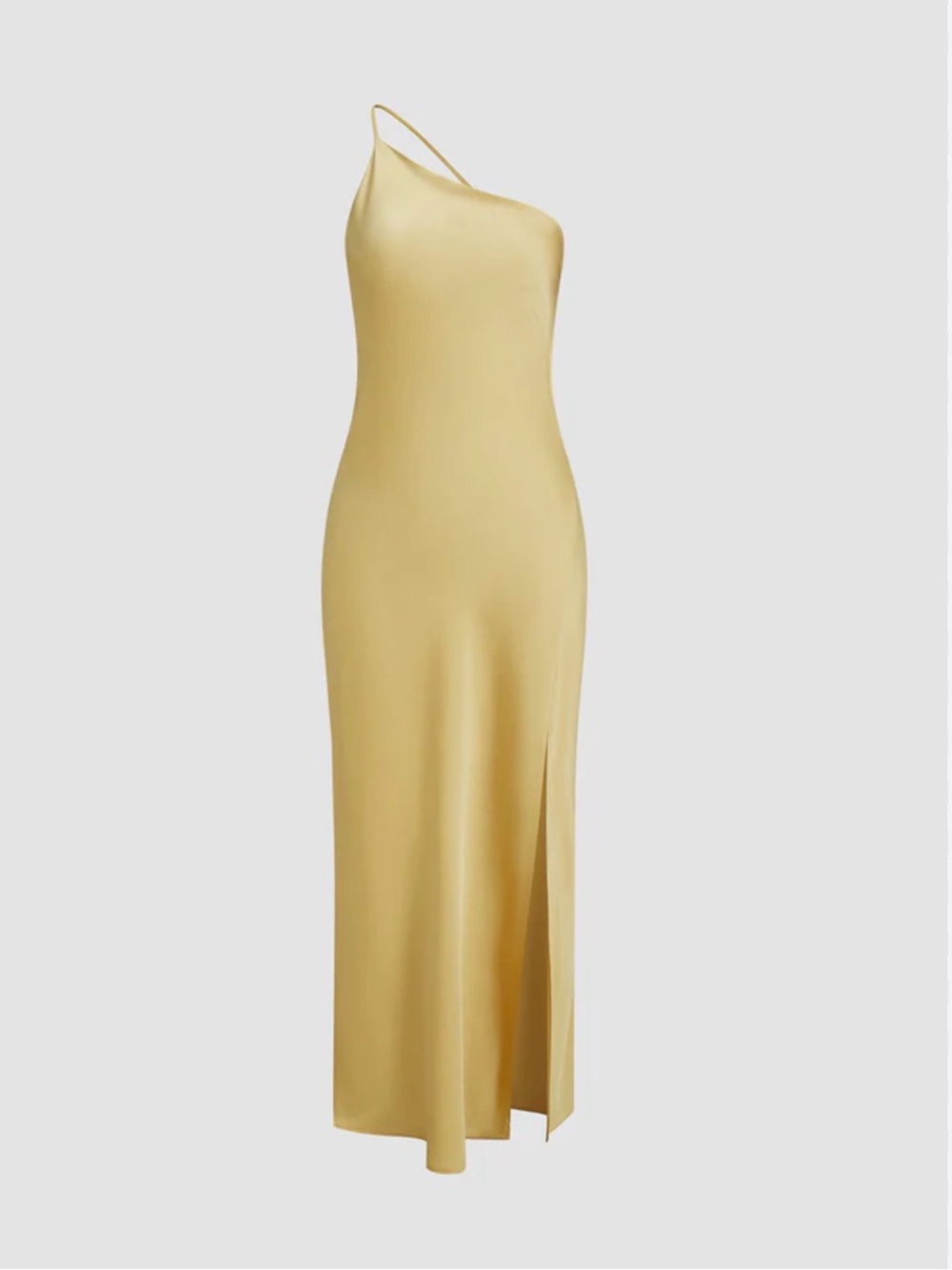 Commense One-Shoulder Satin Slip Dress in Yellow Gold - Picture 3 of 13